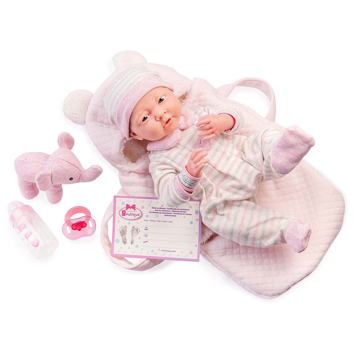 JC Toys Soft Body La Newborn 15.5 inches baby doll in Pink Soft Basket Gift Set