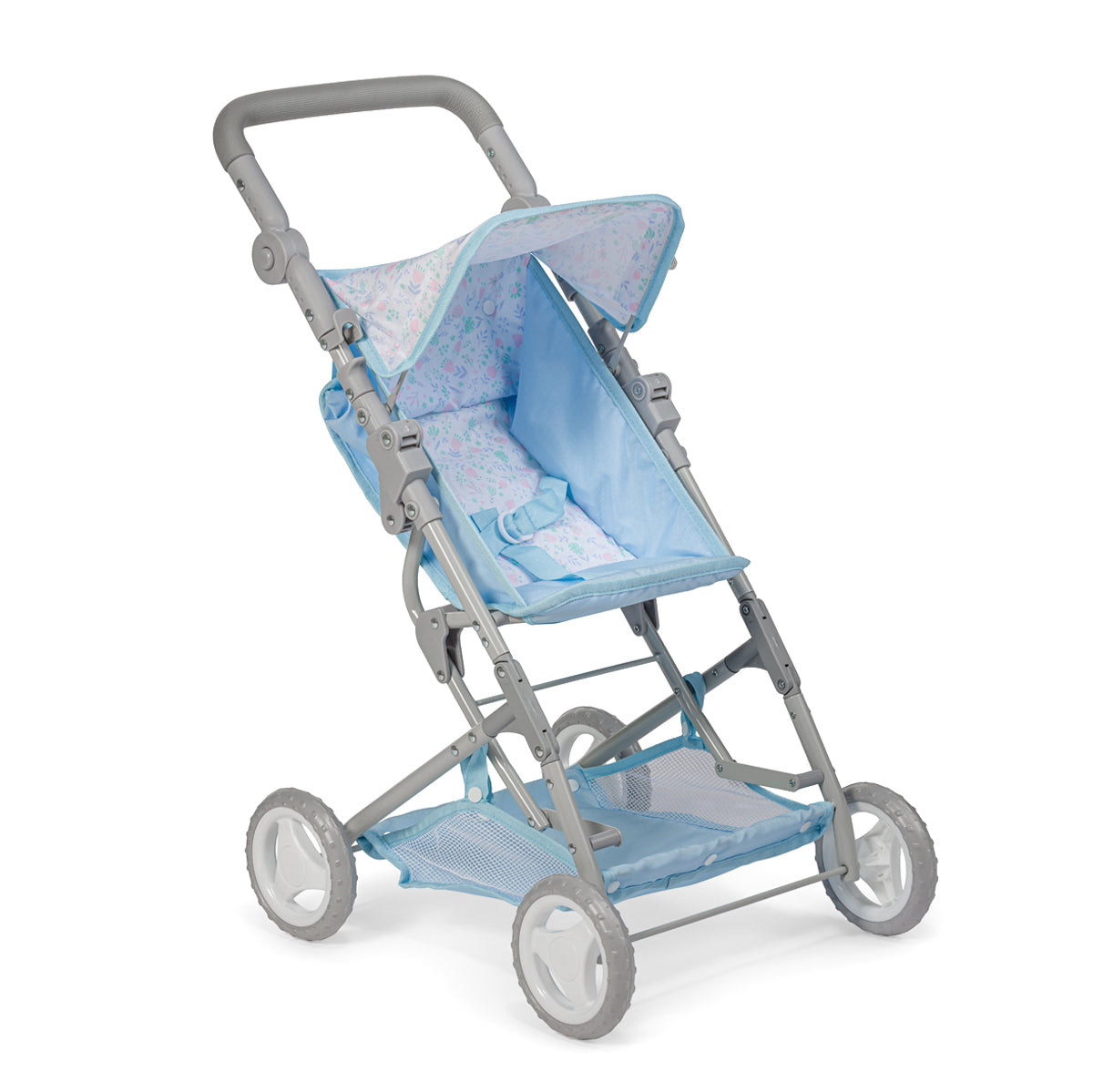 JC Toys Berenguer Boutique Stroller Easy Folding Stroller with Canopy and Storage for Dolls up to 18 Ages 3 Blue Floral