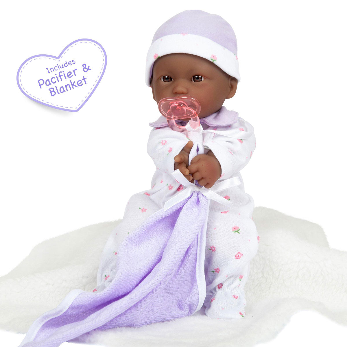 JC Toys, La Baby 11 inch Soft Body African American Baby Doll in Purple Outfit