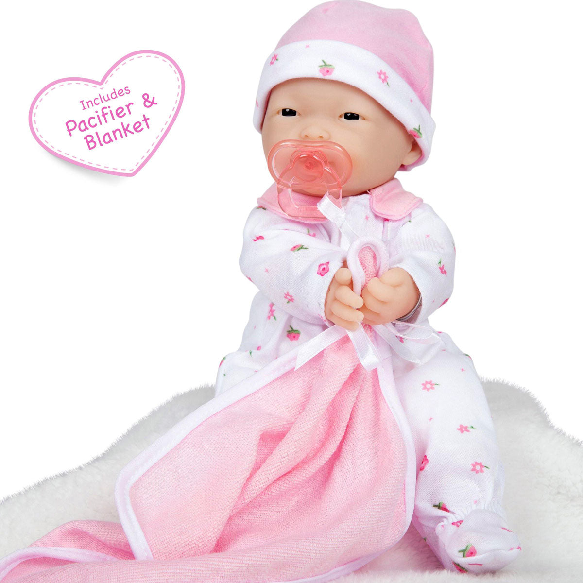 JC Toys, La Baby 11 inch Soft Body Asian Baby Doll in Pink Outfit