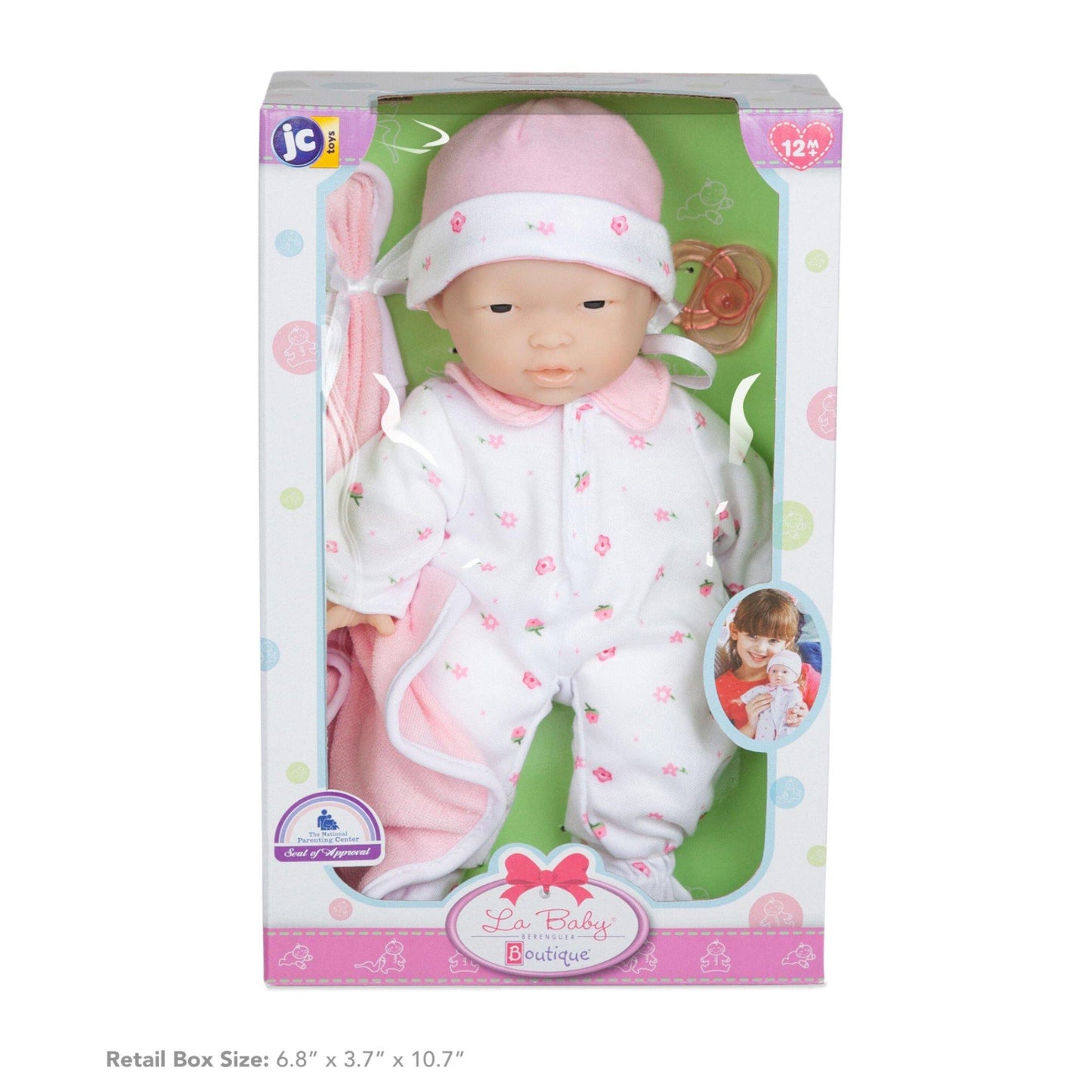 JC Toys, La Baby 11 inch Soft Body Asian Baby Doll in Pink Outfit