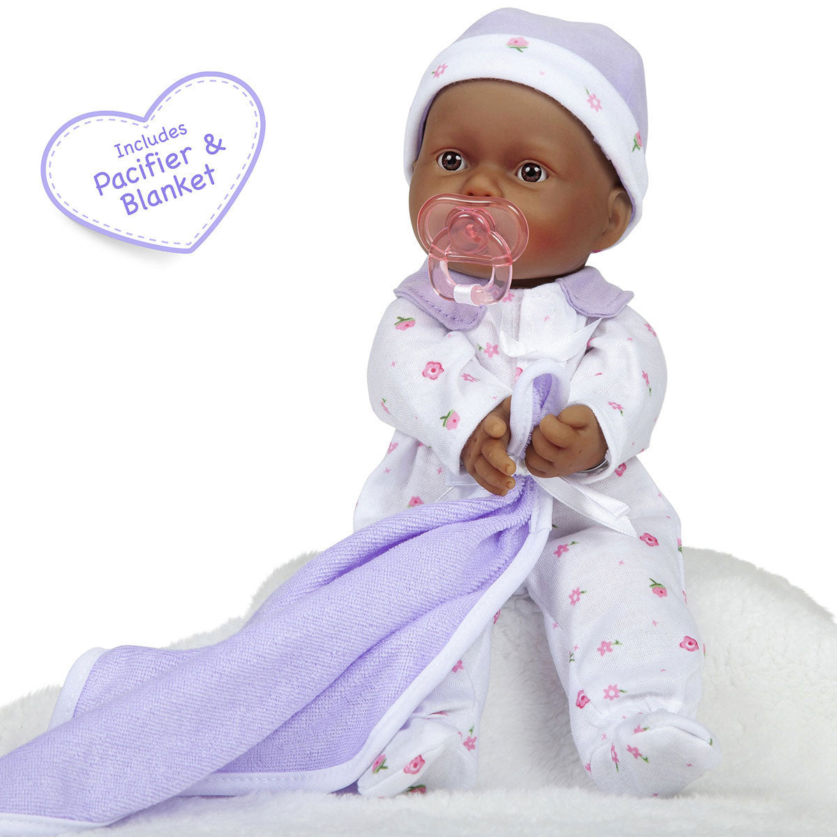 JC Toys, La Baby 11 inch Soft Body Hispanic Baby Doll in Purple Outfit