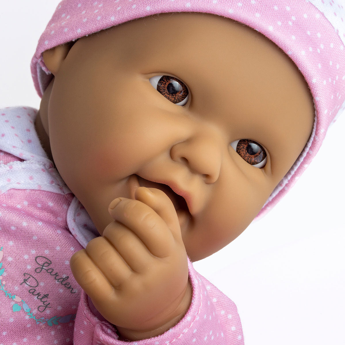 La Baby ® 16" Soft Body Baby Doll Pink/White Onesie w/ Pacifier & Magic Bottle. Hispanic.
