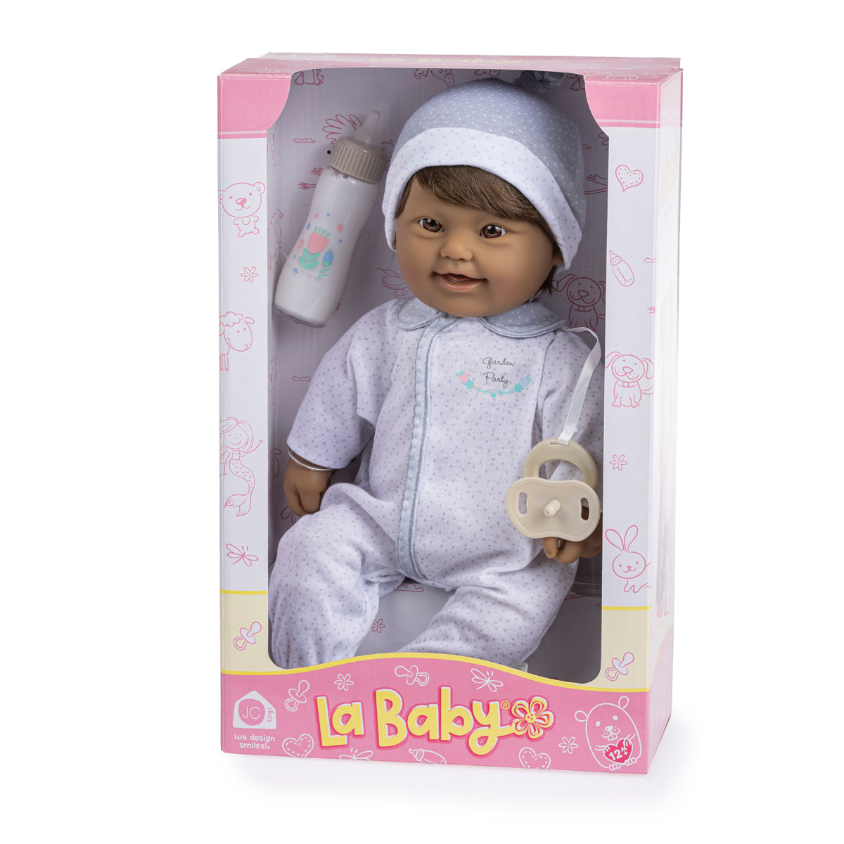 JC Toys, Ethnic Down Syndrome La Baby 16 inches Soft Body Baby Doll with Brown Hair - Realistic Features