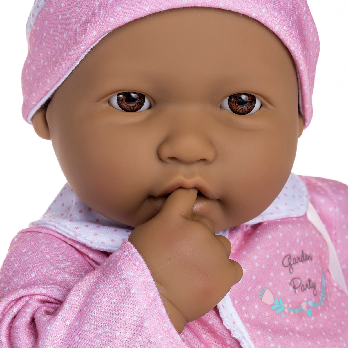 La Baby ® 20" Soft Body Baby Doll Pink/White Onesie w/ Pacifier & Magic Bottle. Hispanic.