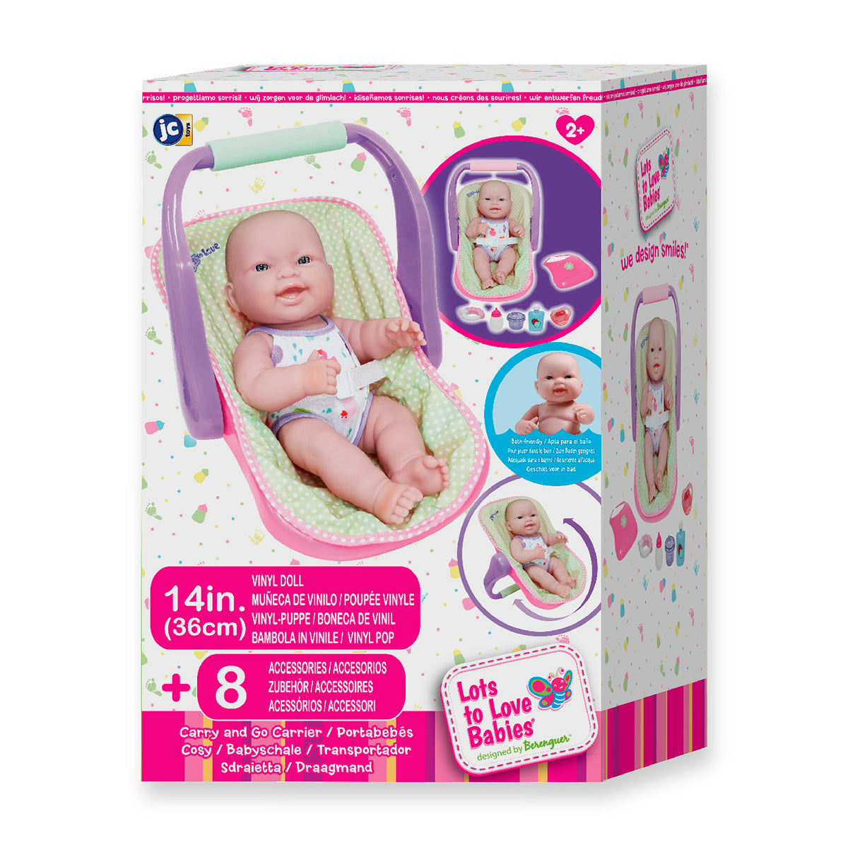 JC Toys, Lots to Love Babies Doll | 14" All-Vinyl Play Doll Adjustable Carrier Set | Children 2+