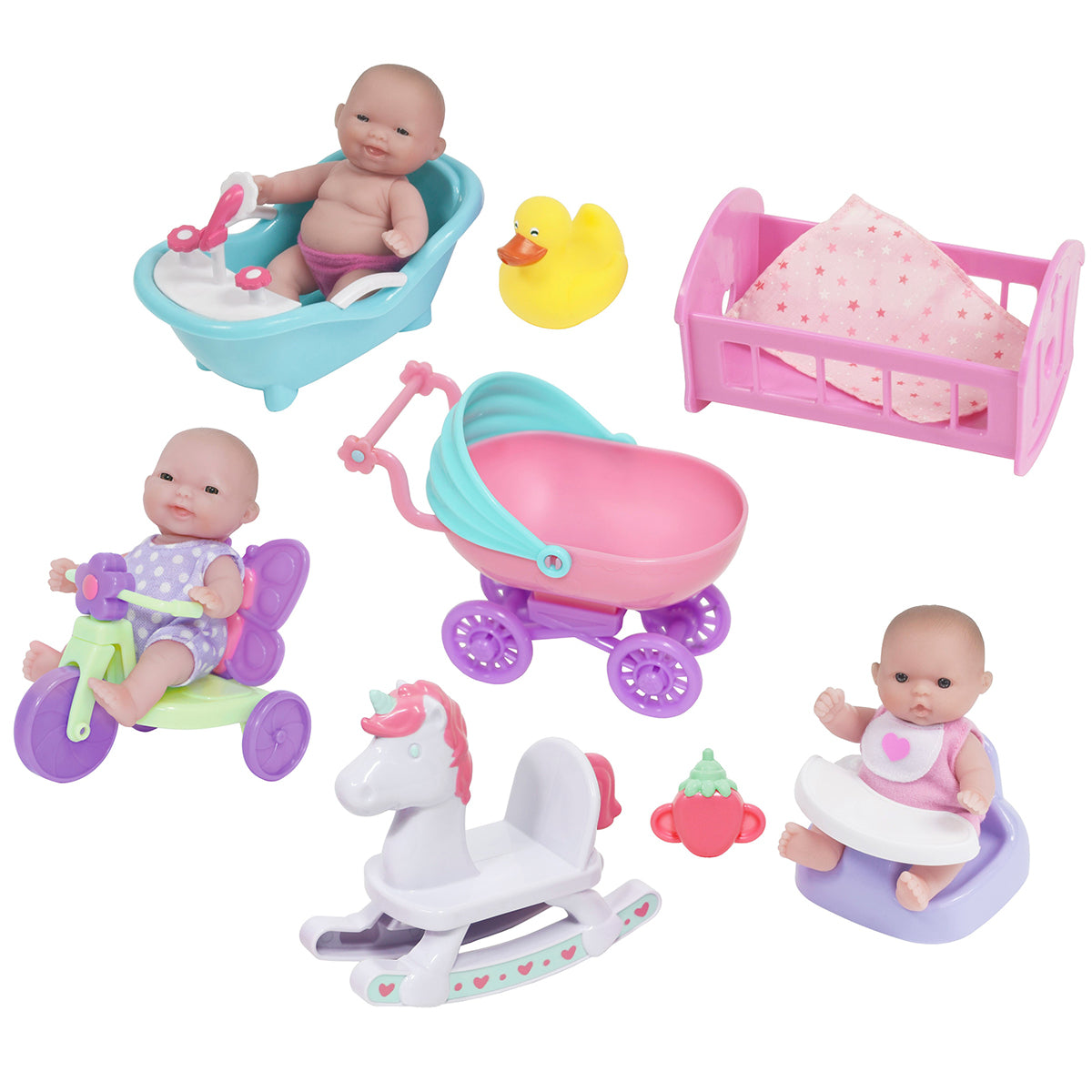 Lots to Love Babies 5 All Vinyl Dolls in Play House with Assorted Accessories