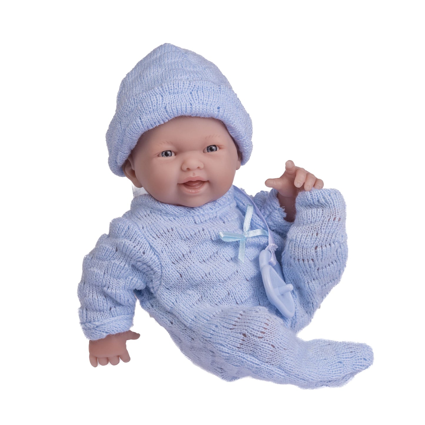 JC Toys, Mini La Newborn All Vinyl 9.5in Real Boy Baby Doll dressed in Blue