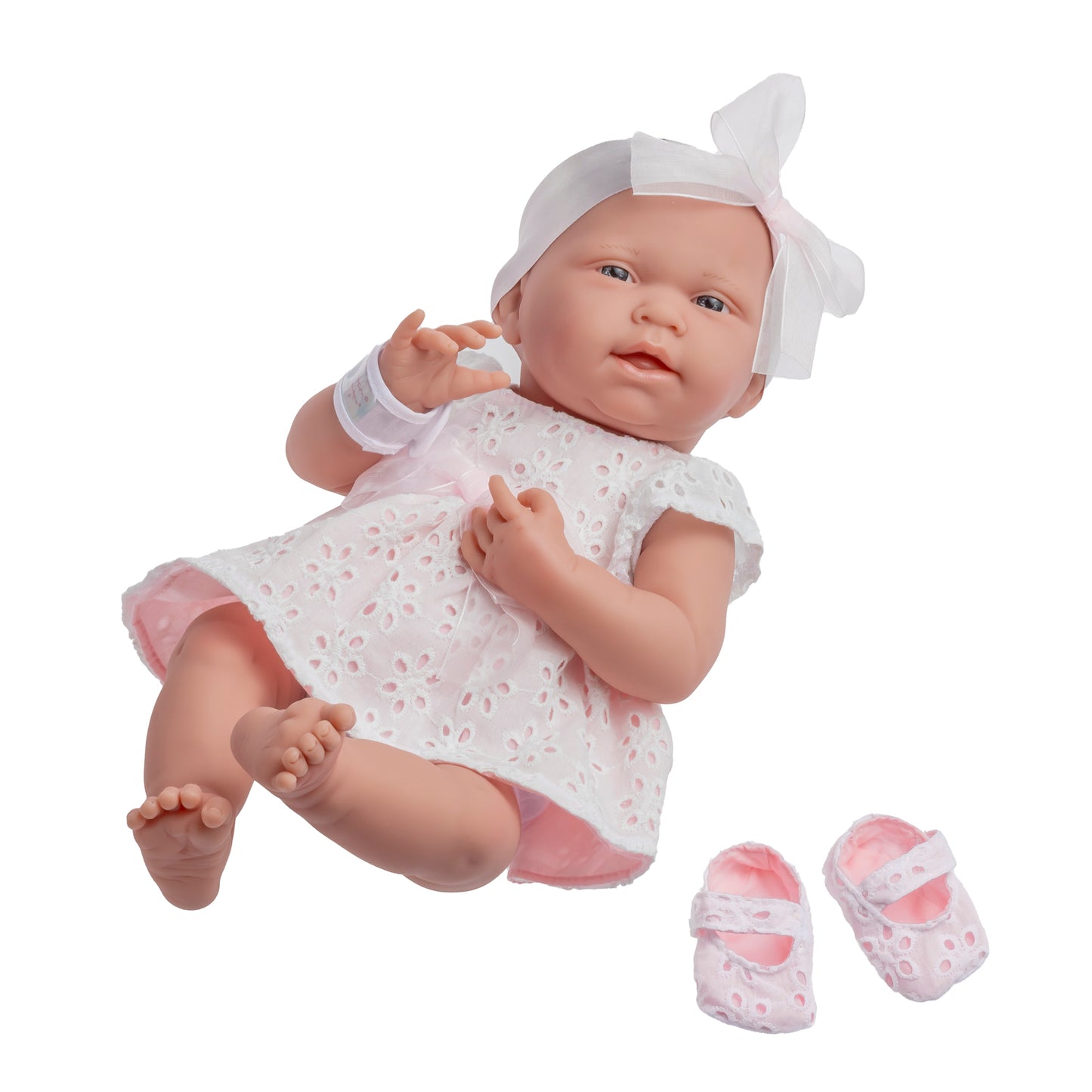 La Newborn All Vinyl Anatomically Correct Real Girl 15in Baby Doll - White Dress