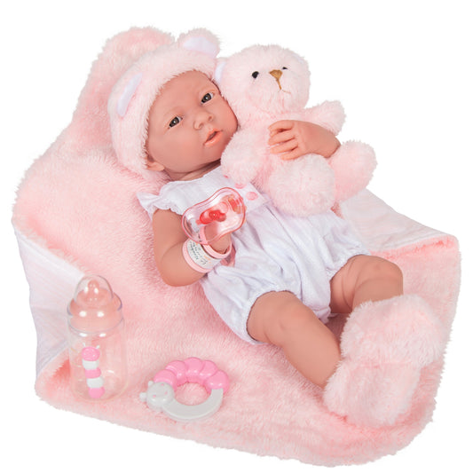 JC Toys,La Newborn All-Vinyl Real Girl 15in Baby Doll-White Outfit & Accessories