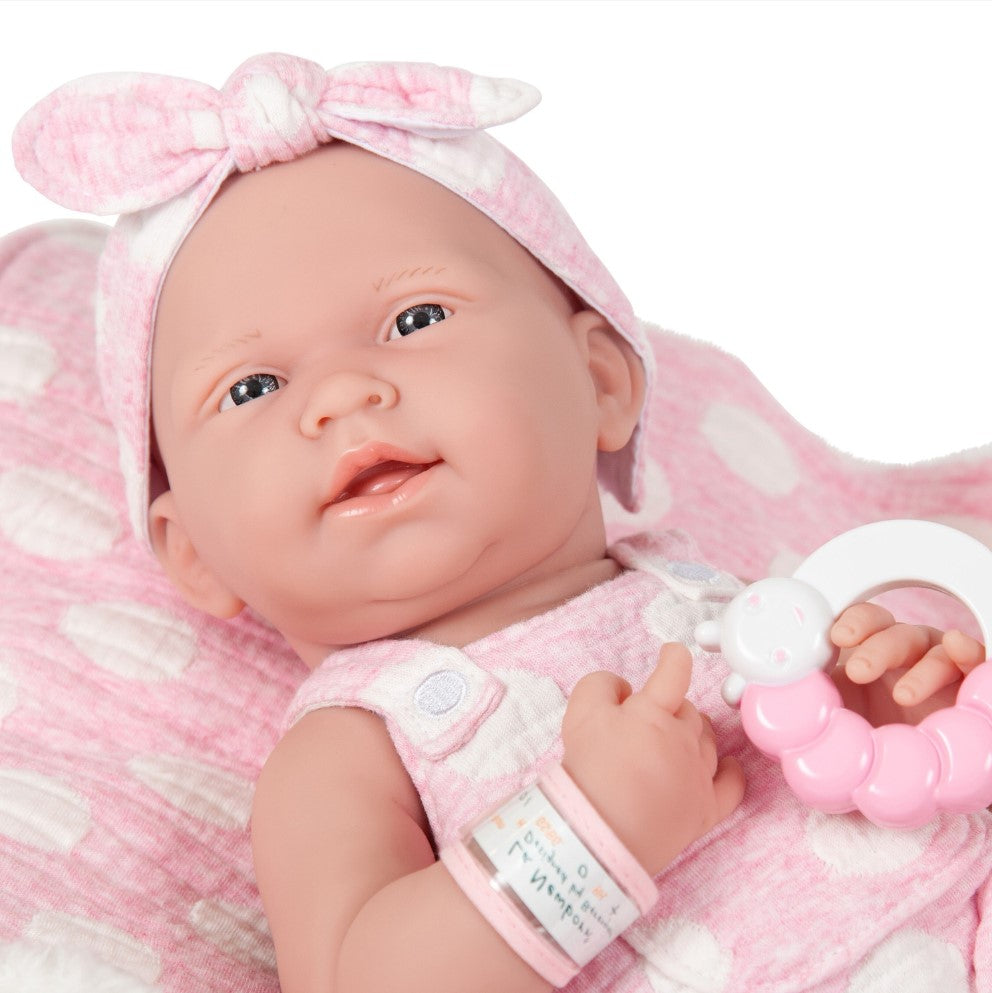 JC Toys, La Newborn AllVinyl Real Girl 15in Baby Doll-Pink with White Polka Dots