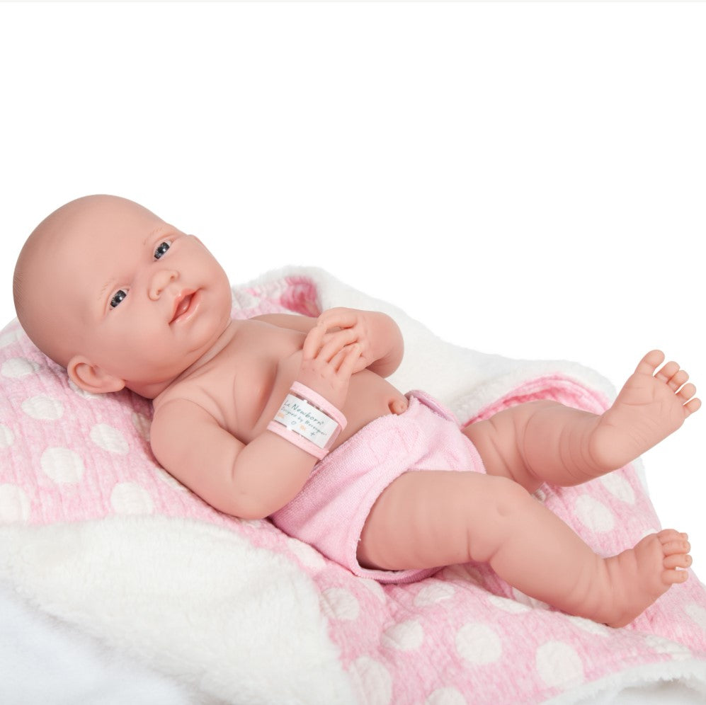 JC Toys, La Newborn AllVinyl Real Girl 15in Baby Doll-Pink with White Polka Dots