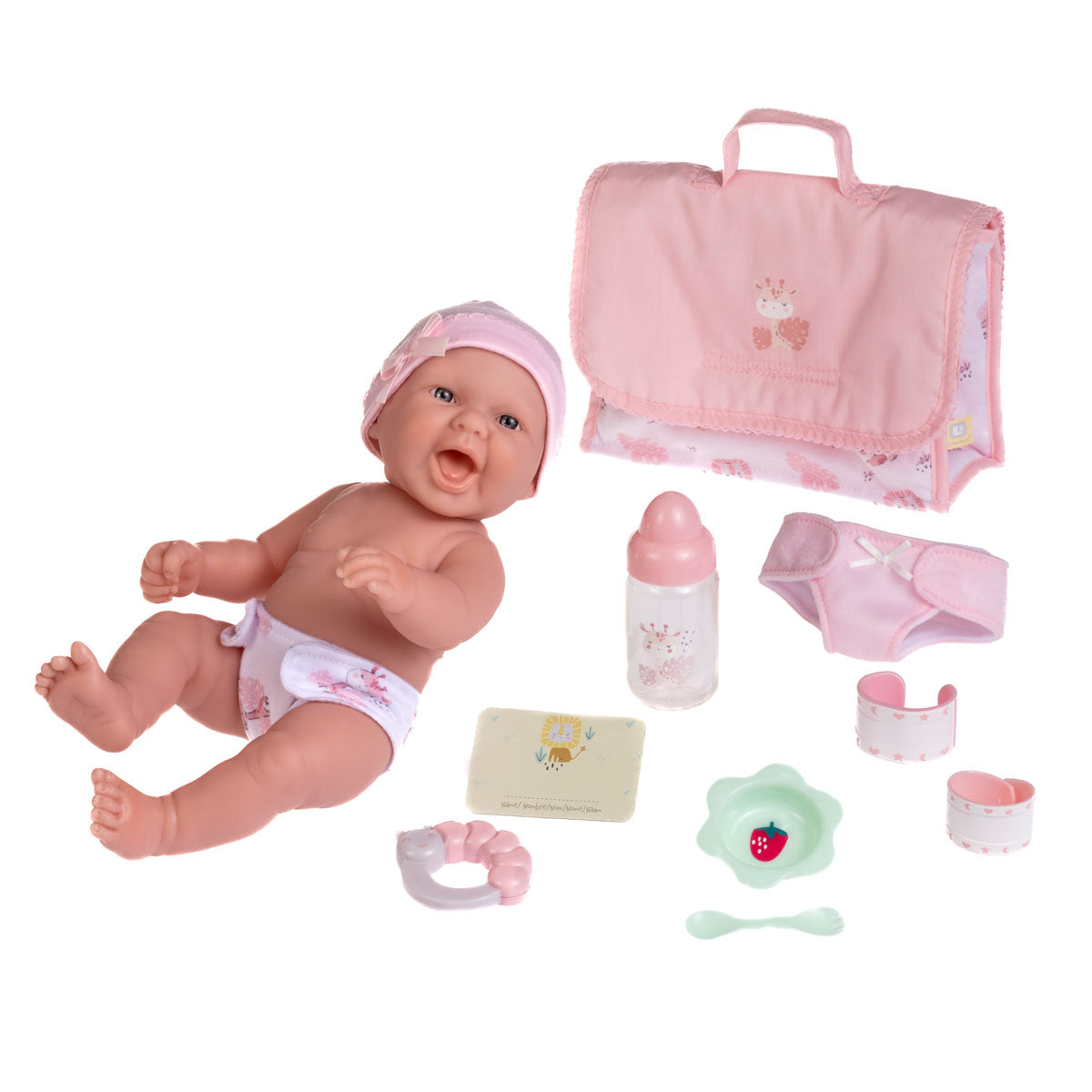 JC Toys, La Newborn 10 Piece Deluxe Diaper Bag Gift Set 13" Realistic Smiling Baby Newborn Doll