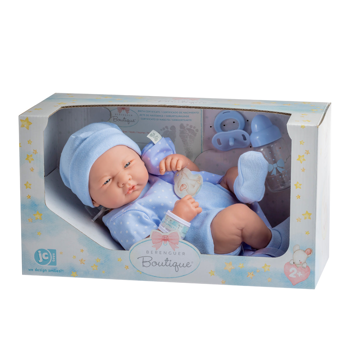 JC Toys, La Newborn Boutique 14 Inch Real Boy Baby Doll-Blue Outfit 9 Pcs Set