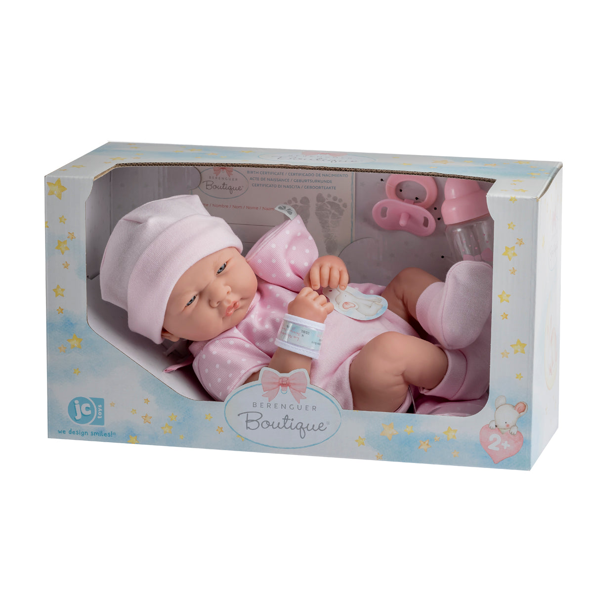 JC Toys, La Newborn Boutique 14 Inch Real Girl Doll-Pink Outfit 9 Pcs Gift Set