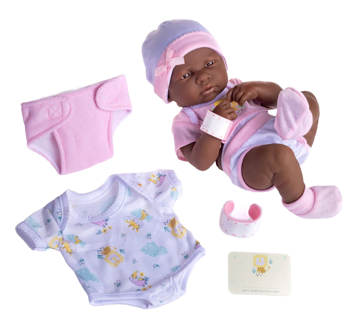 La Newborn Nursery 8pc. Lifelike African American 14in Baby Doll - Pink Gift Set