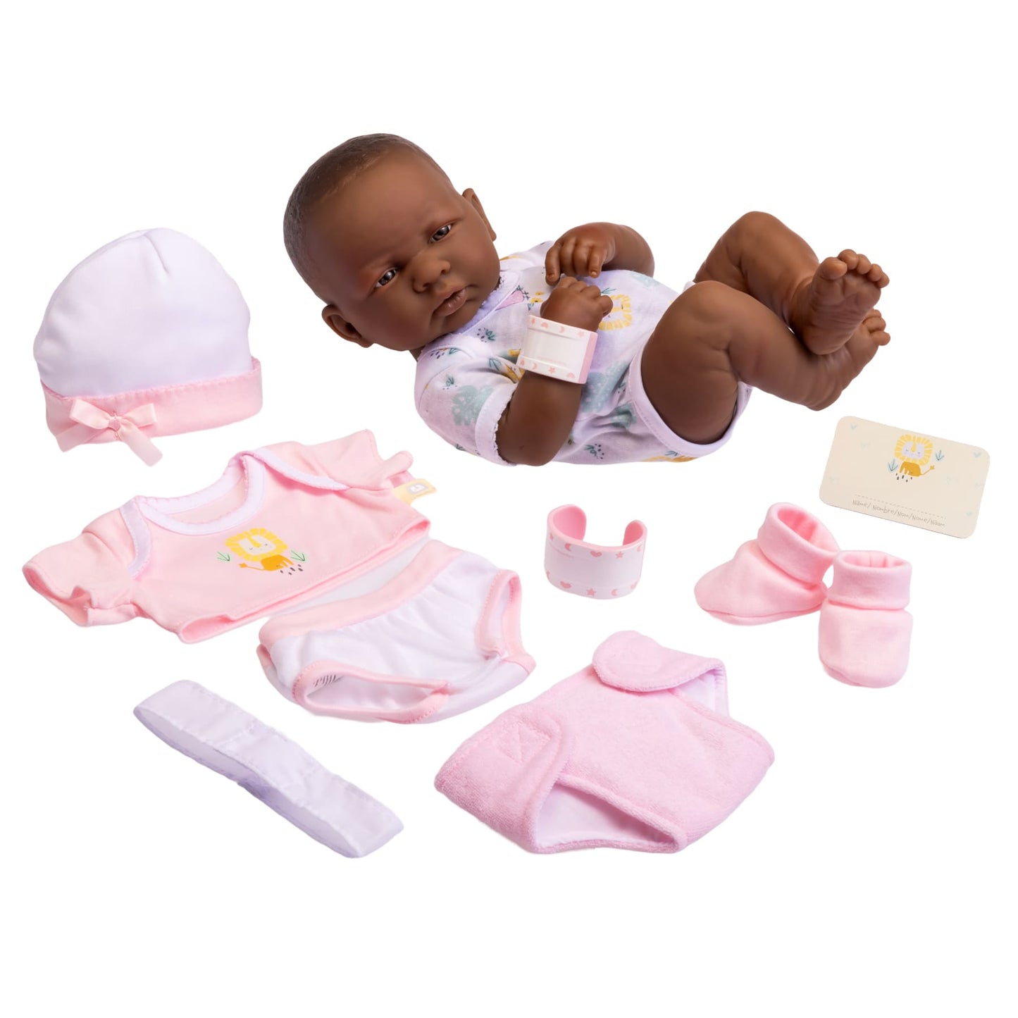 La Newborn Nursery 8pc. Lifelike African American 14in Baby Doll - Pink Gift Set