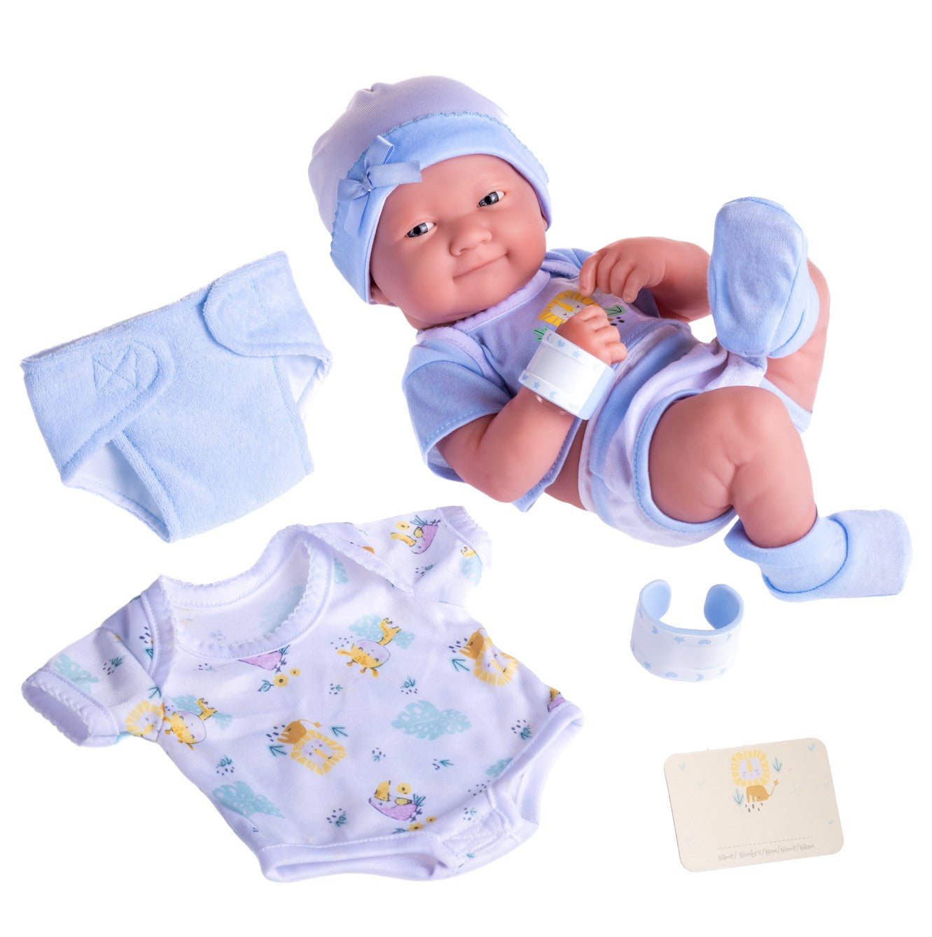 JC Toys, La Newborn Nursery 8 Pc Blue Layette Baby Doll Gift Set, 14 inch Life-Like Smiling Doll