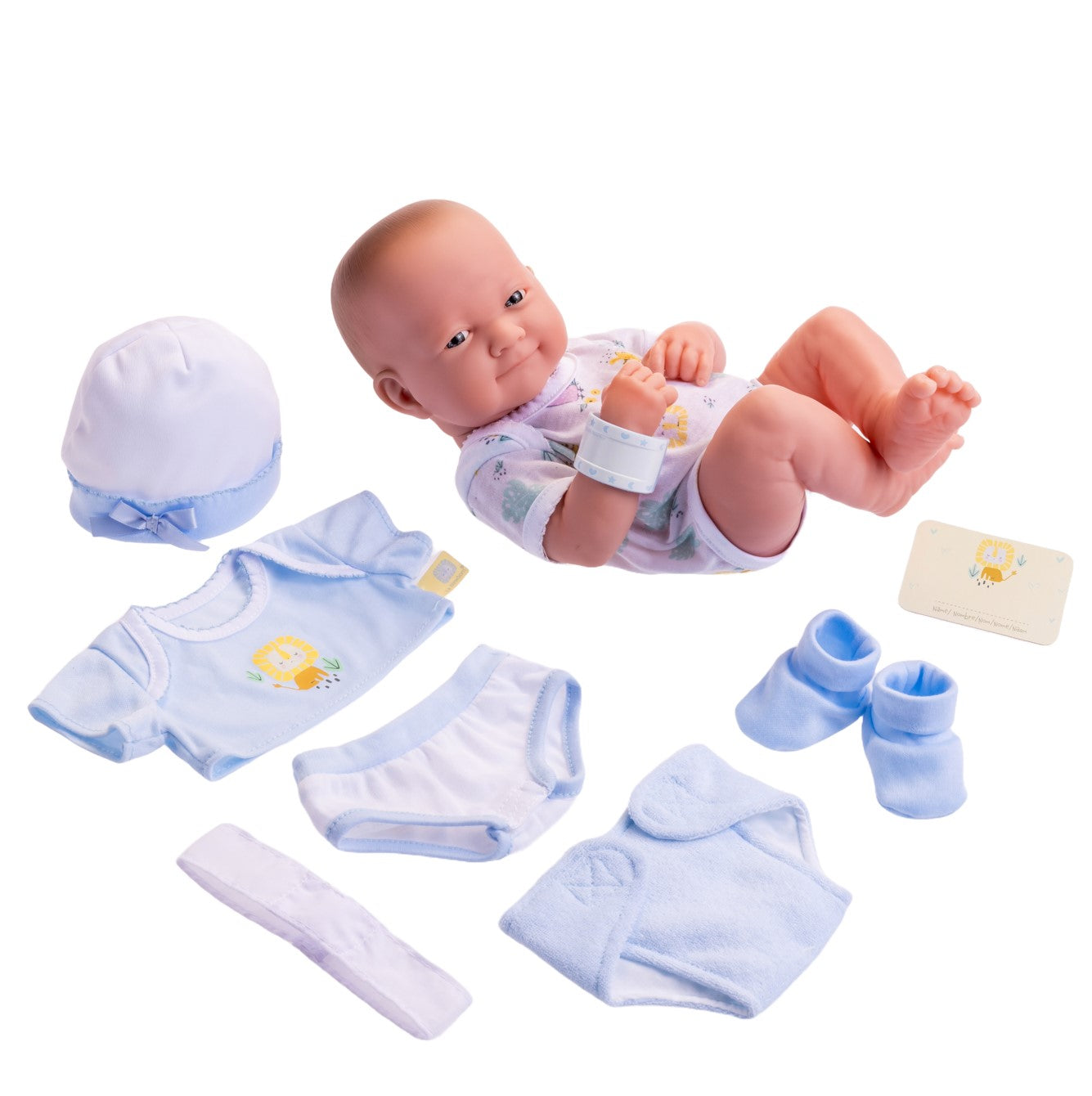 JC Toys La Newborn Nursery 8 Pc Blue Layette Baby Doll Gift Set 14 inch Life Like Smiling Doll