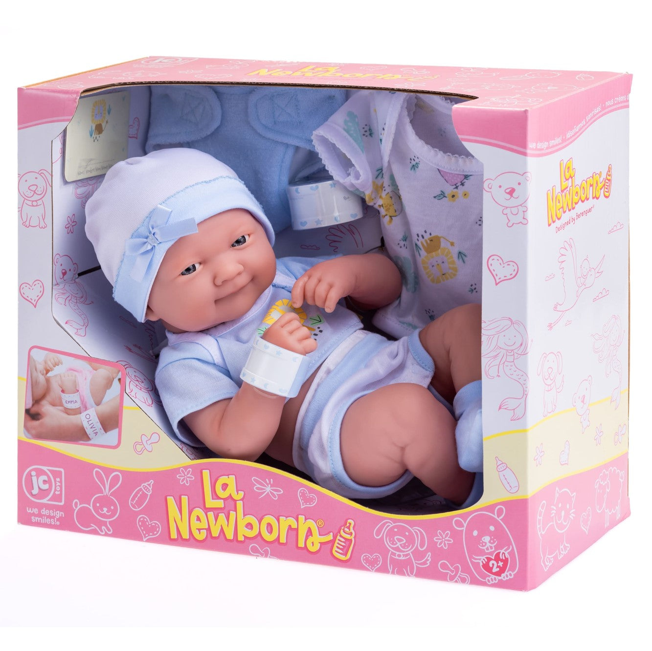 JC Toys, La Newborn Nursery 8 Pc Blue Layette Baby Doll Gift Set, 14 inch Life-Like Smiling Doll