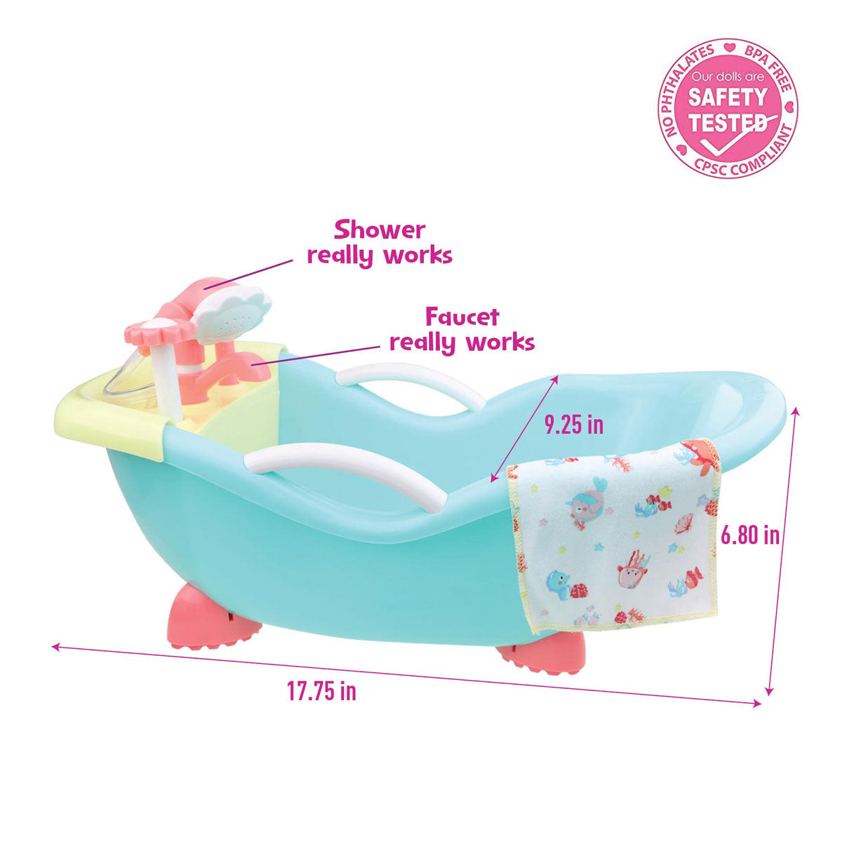 JC Toys, For Keeps! Baby Doll Bathtub and Accessories | Real Working Shower Fits Most Dolls Up to 17"