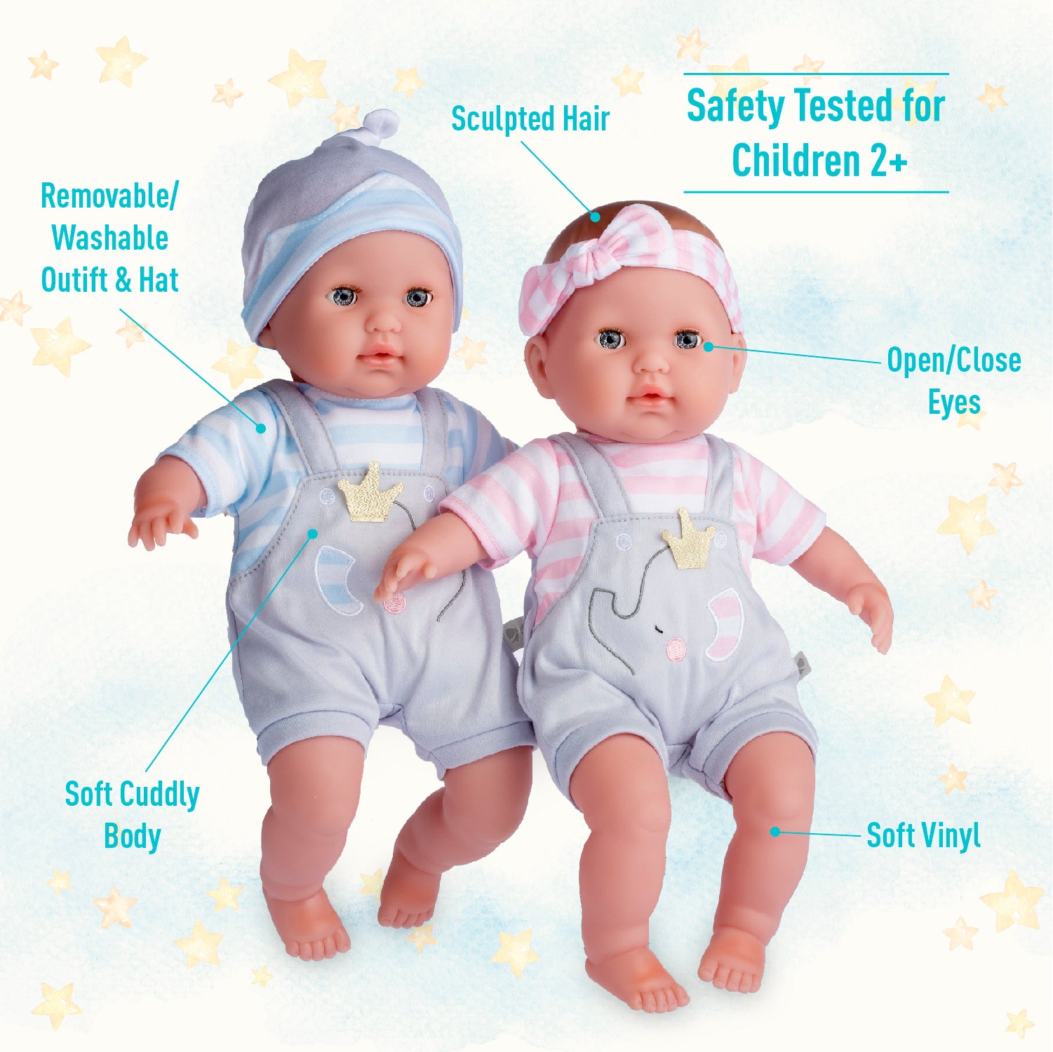 JC Toys Berenguer Boutique TWINS 15in Soft Body Baby Doll Open Close JC Toys Group Inc