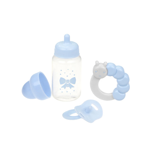 For Keeps! BLUE Bottle Rattle and Pacifier Accessory Gift Set 3-Pieces. Fits Most Dolls - Ages 2+