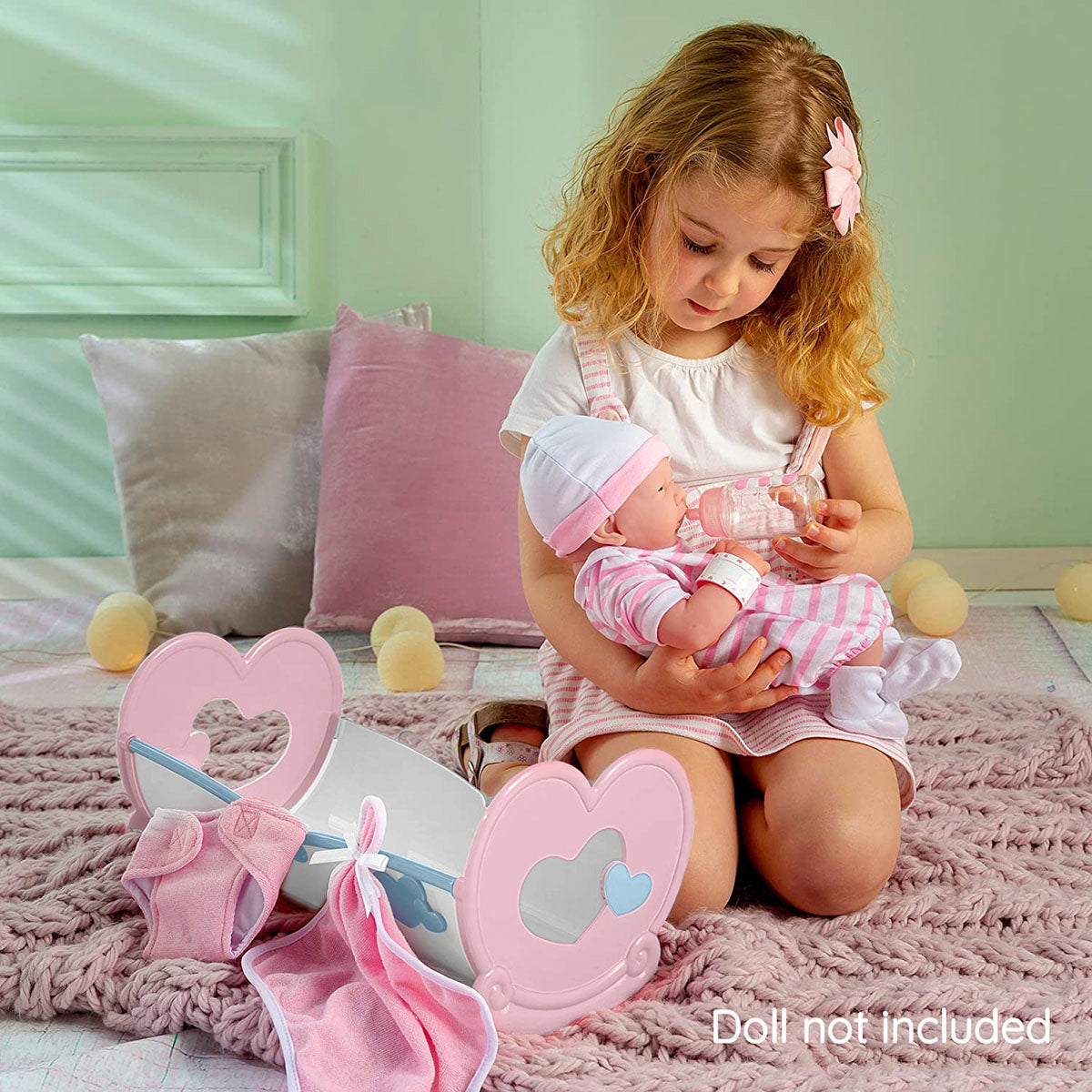 JC Toys Deluxe Rocking Doll Crib and Accessories for Dolls up to 16 inches