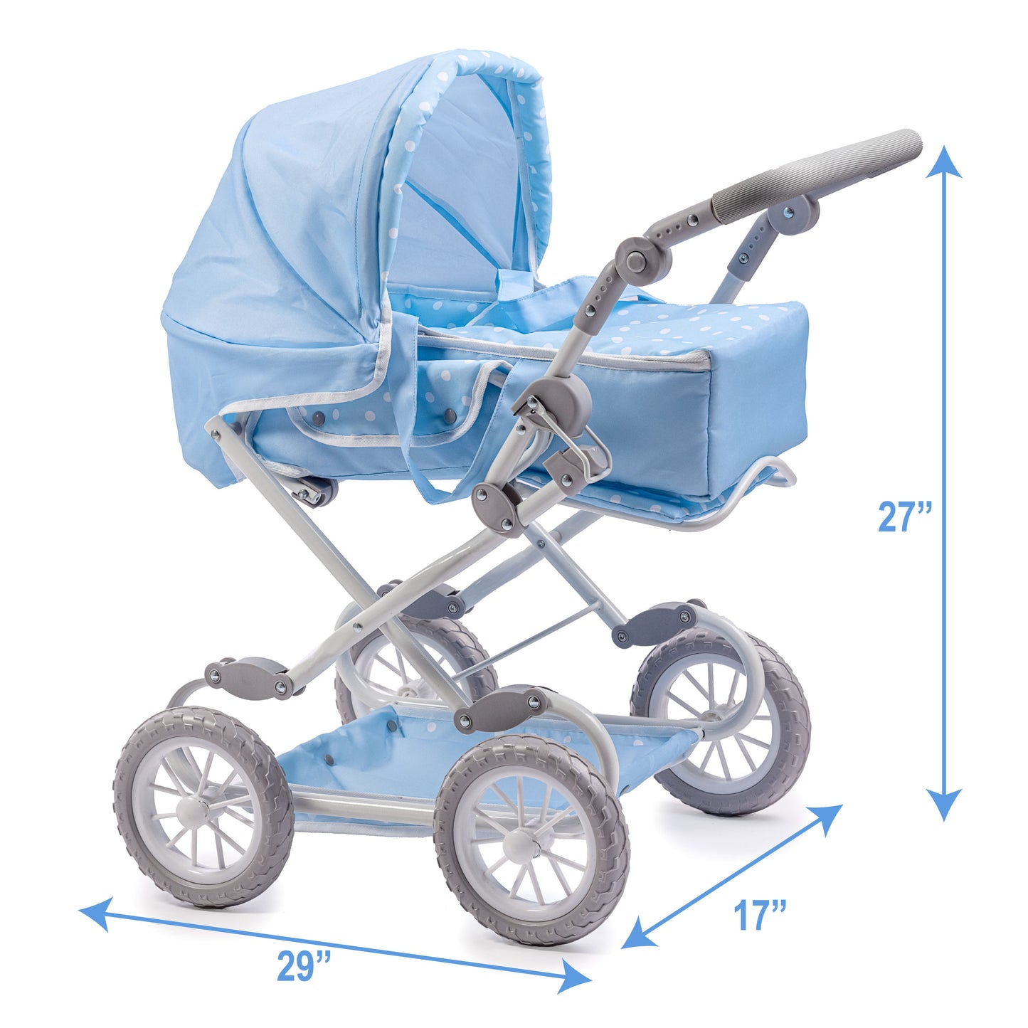 JC Toys Berenguer Boutique Deluxe Foldable Baby Doll Stroller with Canopy Removable Carry Basket Blue Ages 3+