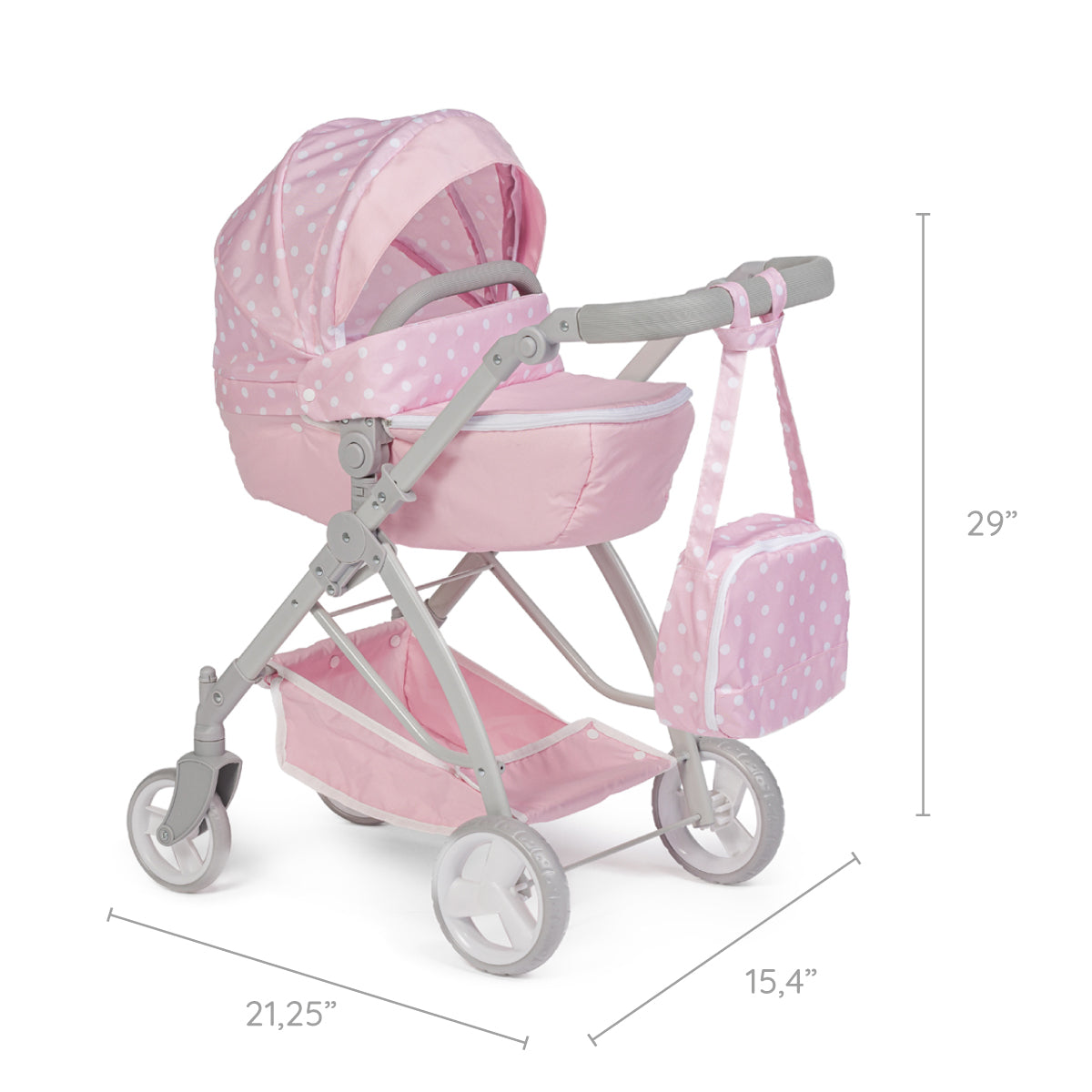 JC Toys - Berenguer Boutique Playtime | Deluxe Folding Sports Pram Stroller | Royal Pink Collection | for Dolls up to 20" | Ages 3+