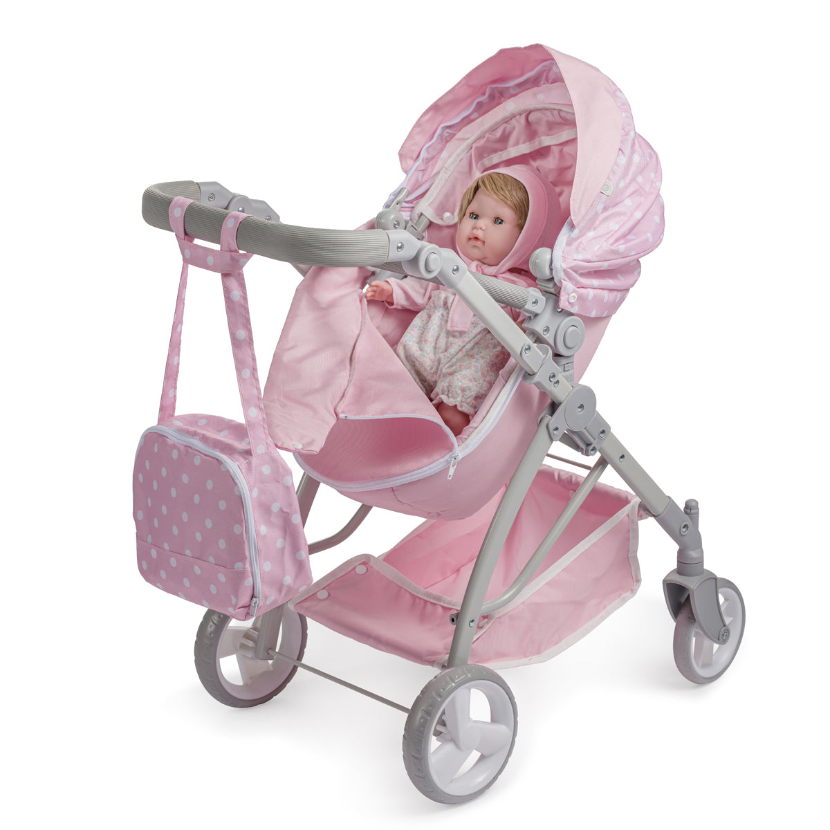 JC Toys - Berenguer Boutique Playtime | Deluxe Folding Sports Pram Stroller | Royal Pink Collection | for Dolls up to 20" | Ages 3+