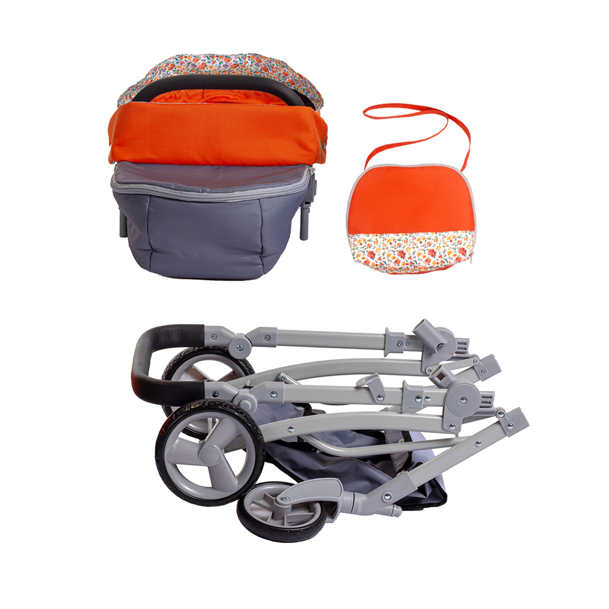 JC Toys - Berenguer Boutique Playtime | Deluxe Folding Sports Pram Stroller | Nature Theme Collection | for Dolls up to 20" | Ages 3+