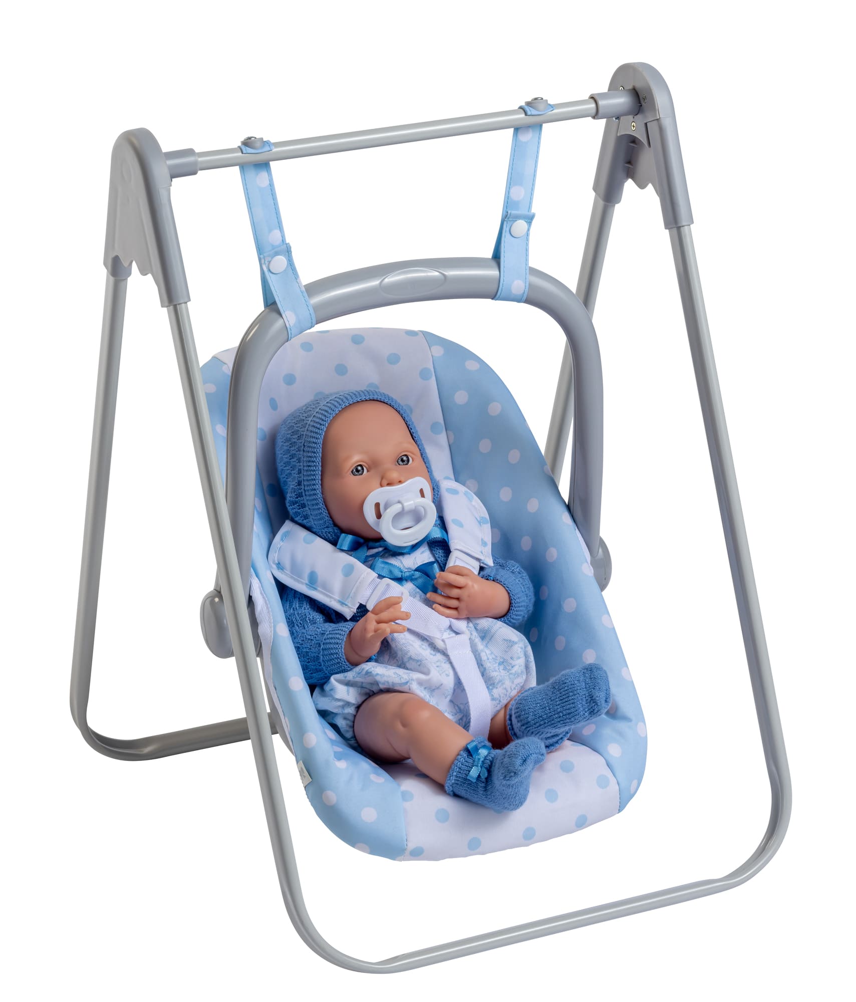 JC Toys Berenguer Boutique Playtime 2 in 1 Baby Doll Swing and Portable Carrier for Dolls up to 18 Ages 3 Blue