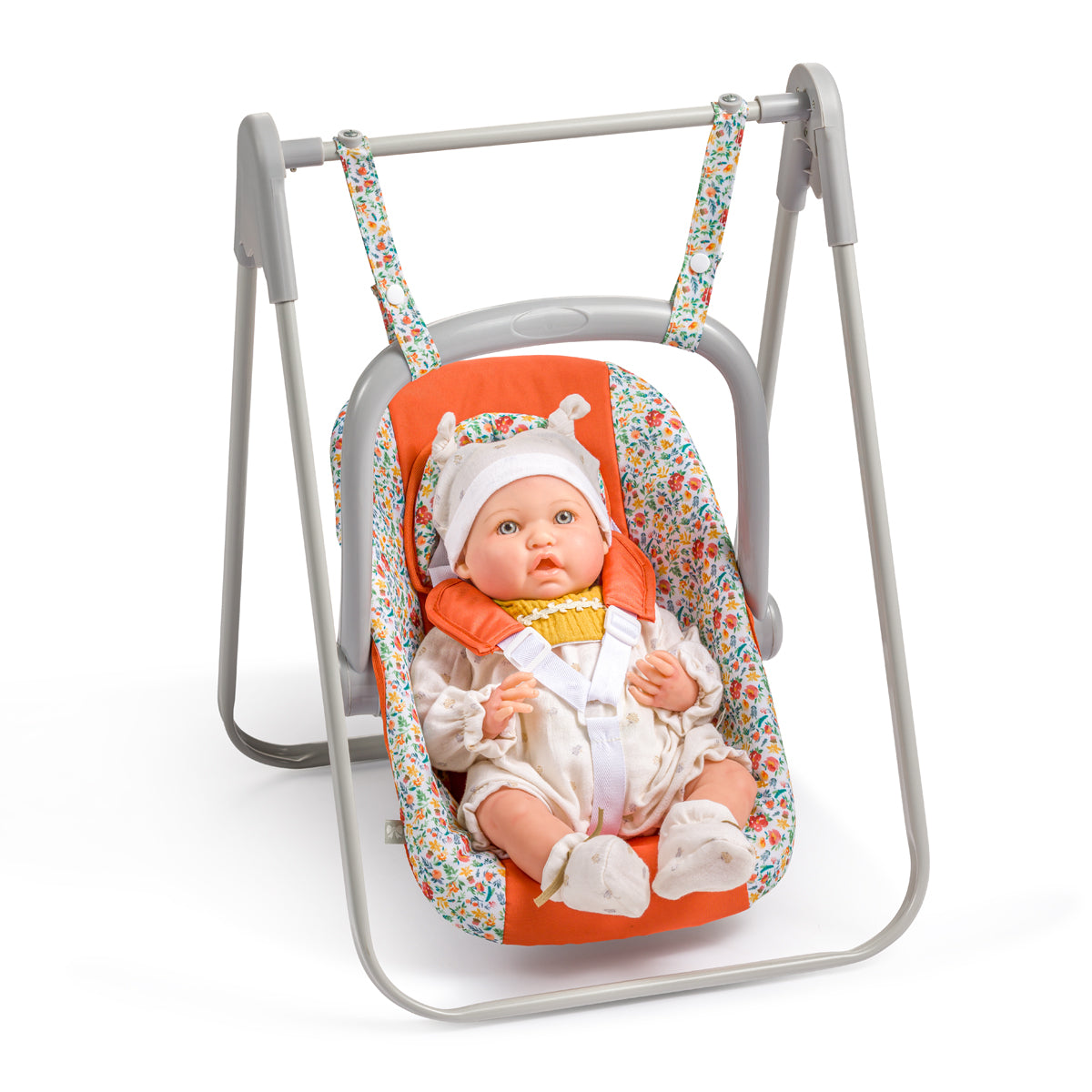 JC Toys - Berenguer Boutique Playtime | 2 in 1 Baby Doll Swing and Portable Carrier | for Dolls up to 18" | Ages 3+ | Nature Theme Collection