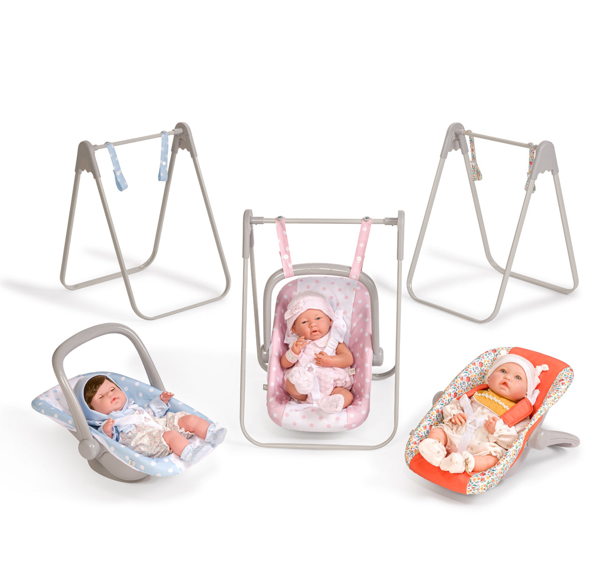 JC Toys - Berenguer Boutique Playtime | 2 in 1 Baby Doll Swing and Portable Carrier | for Dolls up to 18" | Ages 3+ | Nature Theme Collection