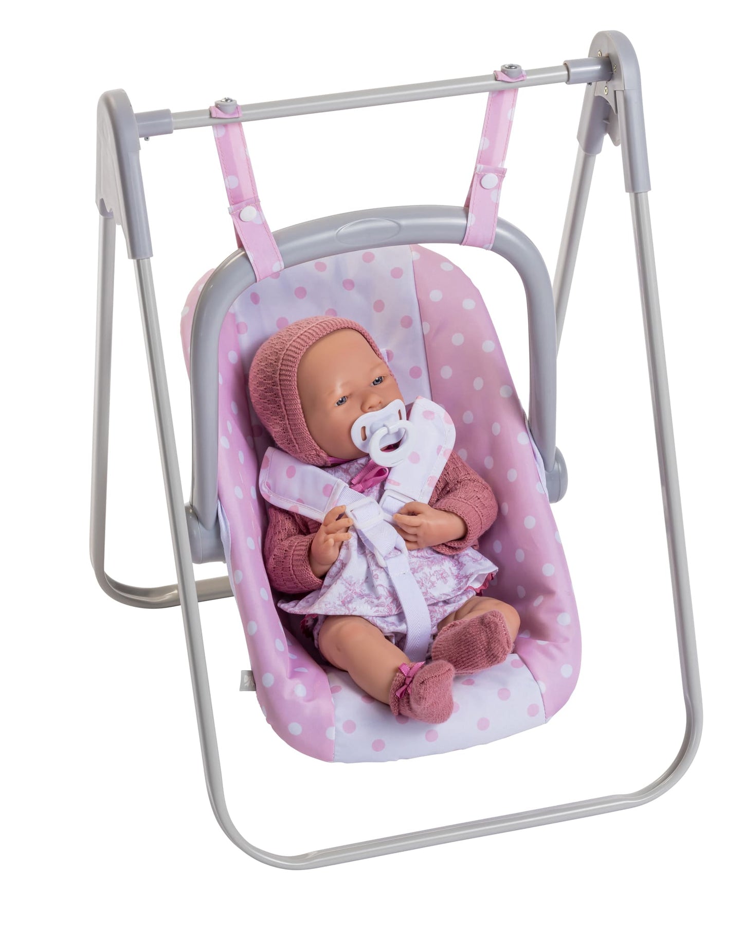 JC Toys - Berenguer Boutique Playtime | 2 in 1 Baby Doll Swing and Portable Carrier | for Dolls up to 18" | Ages 3+ | Pink