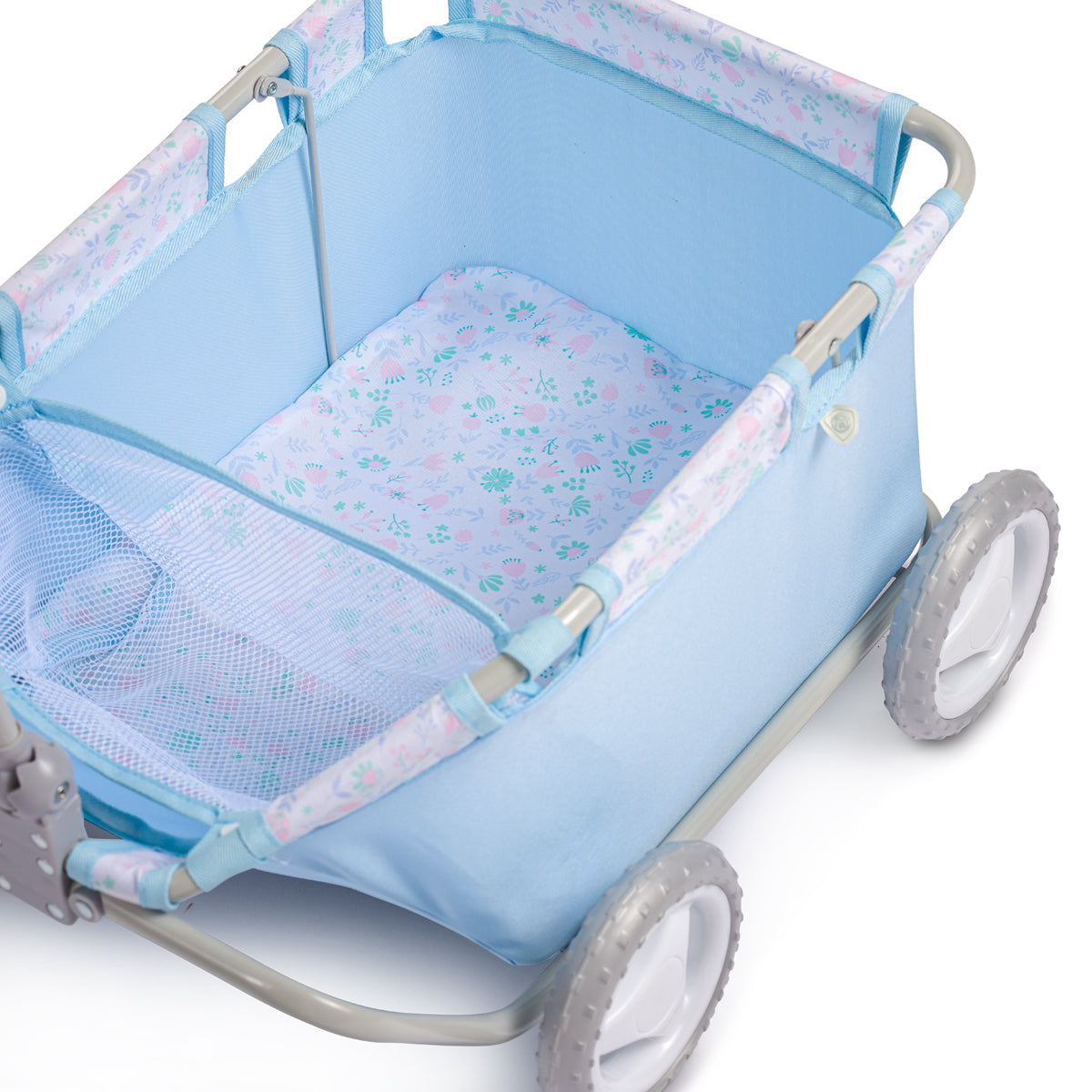 JC Toys - Berenguer Boutique Playtime | Deluxe Folding Pull Along | Blue Floral Collection | For Dolls up to 20" | Ages 3+