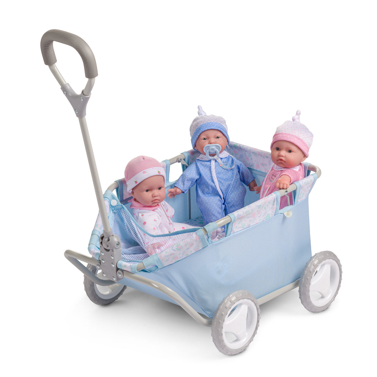 JC Toys - Berenguer Boutique Playtime | Deluxe Folding Pull Along | Blue Floral Collection | For Dolls up to 20" | Ages 3+