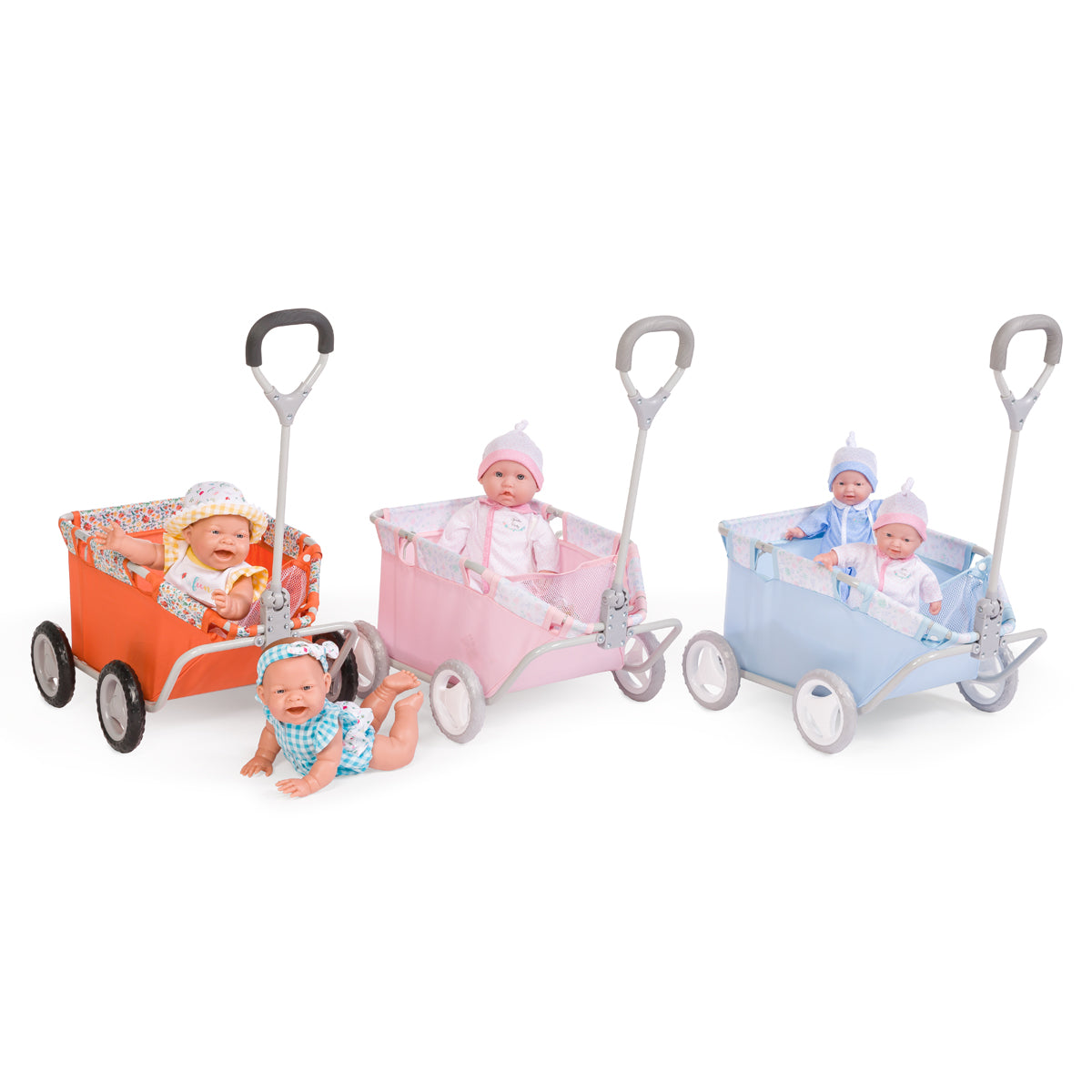 JC Toys - Berenguer Boutique Playtime | Deluxe Folding Pull Along | Pink Floral Collection | For Dolls up to 20" | Ages 3+