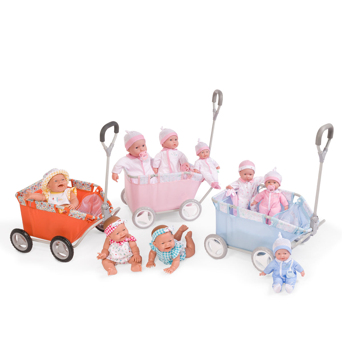 JC Toys - Berenguer Boutique Playtime | Deluxe Folding Pull Along | Pink Floral Collection | For Dolls up to 20" | Ages 3+