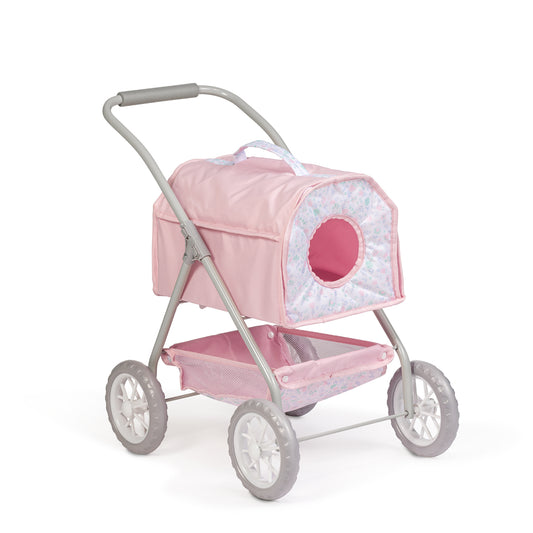 JC Toys - Berenguer Boutique Pet Stroller | Easy Folding | For Stuffed Animals | Ages 3+ | Pink Floral