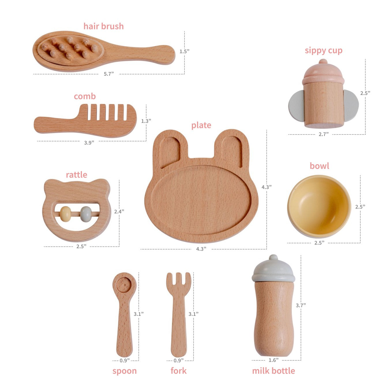 JC Toys Parfait Collection | Real Wood 10 Piece Baby's First Care Set | For Dolls and Stuffed Animals of all Sizes | Ages 3+ | Twiggly Toys