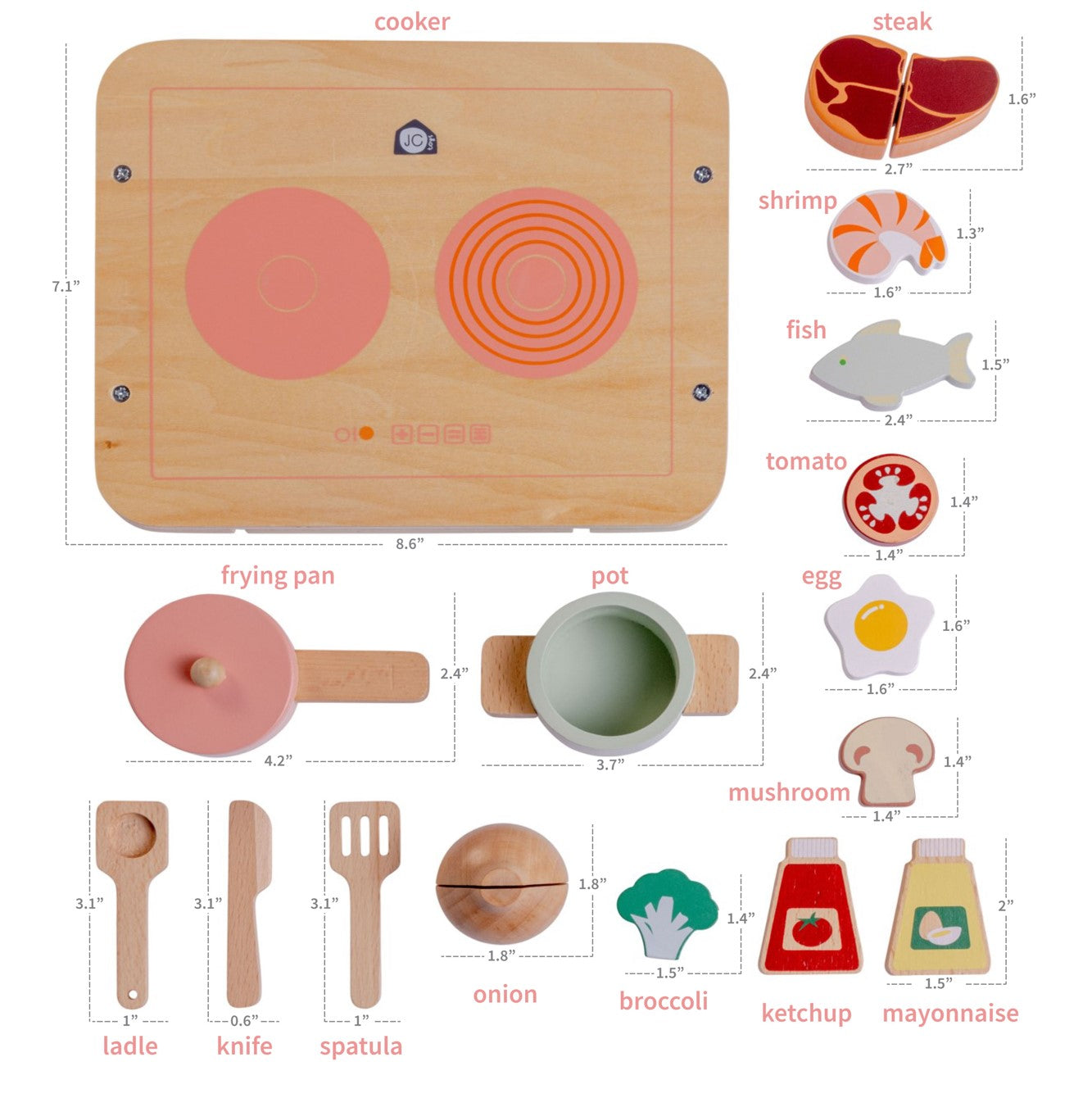 JC Toys Parfait Collection | Real Wood 16 Piece Kitchen Chef Set | For Dolls and Stuffed Animals of all Sizes | Ages 3+ | Twiggly Toys