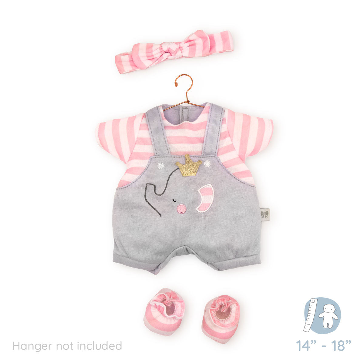 JC Toys Berenguer Boutique Baby Doll Outfit Gray Overall Shorts with Pink Stripes Includes Headband and Booties