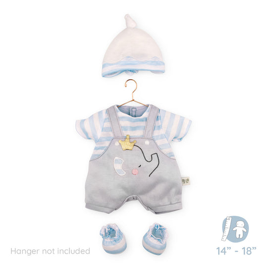 JC Toys Berenguer Boutique Baby Doll Outfit Gray Overall Shorts with Blue Stripes Includes Headband and Booties