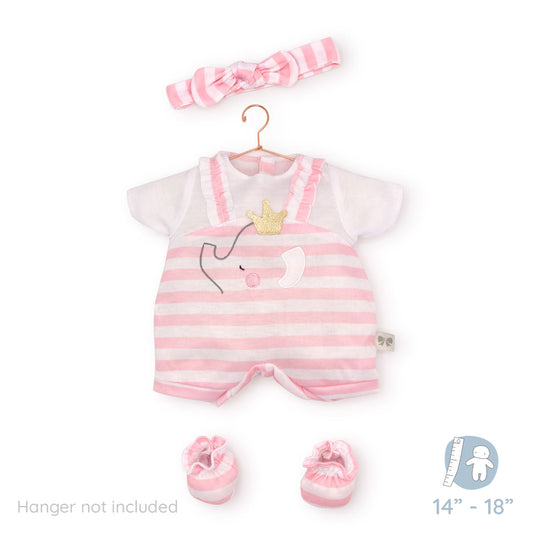 JC Toys Berenguer Boutique Baby Doll Outfit  Pink Stripes and White Overall Shorts Includes Headband and Booties