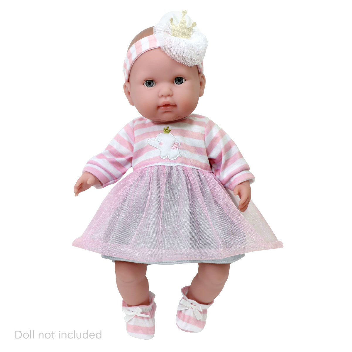 JC Toys Berenguer Boutique Baby Doll Outfit Pink Striped Dress with Tulle Skirt, Shorts, Headband, and Booties