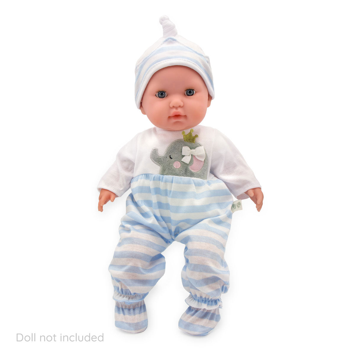 JC Toys Berenguer Boutique Baby Doll Outfit Blue Striped Long Onesie with Hat, and Booties