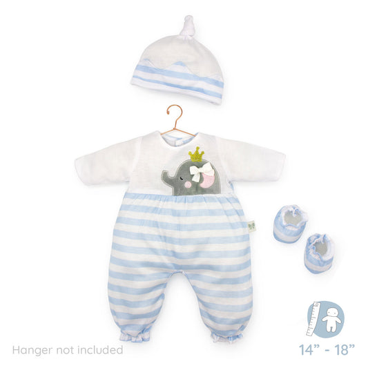 JC Toys Berenguer Boutique Baby Doll Outfit Blue Striped Long Onesie with Hat, and Booties