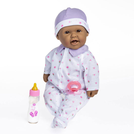 JC Toys, La Baby 16 inches Soft Body Hispanic Baby Doll in Purple Outfit - JC Toys Group Inc.